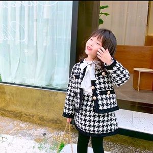 Girls classic cardigan jackets+mini skirt baby kid autumn winter outfit suit 2pc